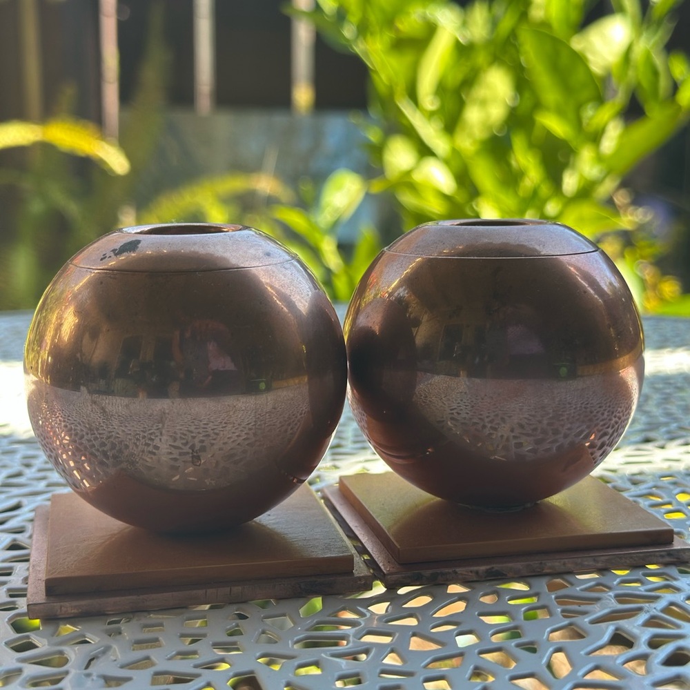 Brown Candle Holders with Metallic Accents